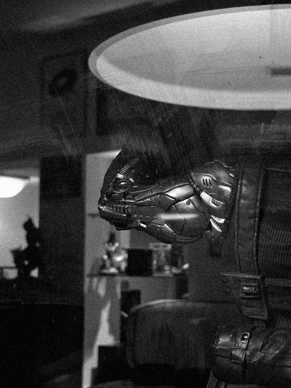 Black and white reflection outside an analog store